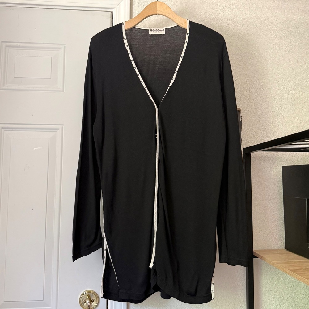 MORGAN DE TOI vintage cotton black contrast stripe button up cardigan sweater